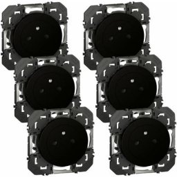 Lot de 6 prises 2P+T Affleurante avec terre Dooxie Noir - Composable - Legrand