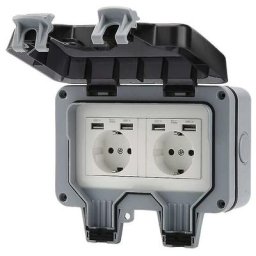 BDD - Prise de jardin Prise extérieure Prise murale usb 16A Prise de charge étanche à la pluie