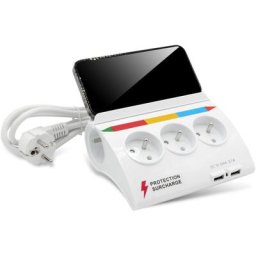 Bloc Multiprise Couleur 5 prises et 2 usb + 5 Stickers - Support Téléphone - Normes nf