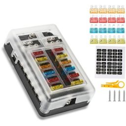 TolleTour Boîte à fusibles 12 voies 12V pour camping car bateau jusqu'à 100A porte fusible - Noir