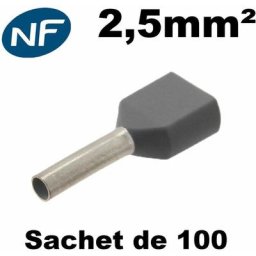 Embout de câblage double pour fil souple de 1,5 à 50mm² - Section / Couleur - Double embout noir