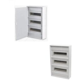 Coffret électrique apparent 39 modules 3 rangées avec porte pleine en blanc et Borniers