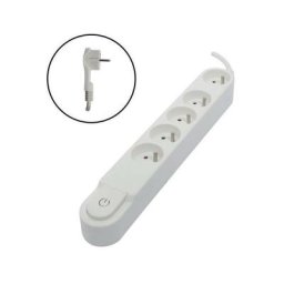 Bloc multiprise 5 prises 16 a avec interrupteur, fiche plate, câble 1,5 m HO5VV-F 3x1,5 mm² blanc