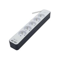 Bloc multiprise 5 prises 16 a avec 2 ports usb et câble 1,5 m HO5VV-F 3x1,5 mm² blanc et gris