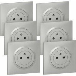 Legrand - Lot de 6 prises 2P+T Affleurante avec terre Dooxie Aluminium - Griffes vendues séparement