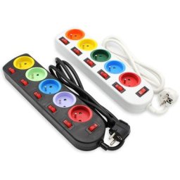 Lot de 2 - Bloc Multiprise Couleur - Interrupteur pour chaque sortie + stickers - Cable 1,5 m