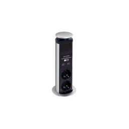 Bloc multiprise escamotable, 3 prises schuko (type f), 2 ports usb, diamètre 71 mm, usage