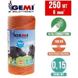 Fil de clôture électrique Clôture Électrifiée 250 mt 6 Mm² Pour Animaux Chevaux Chiens Sangliers