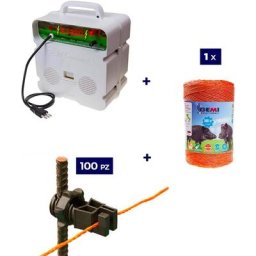 Kit complet pour clôture électrique : 1x electrificateur 220V + 1 x Fil 500 mt 6 Mm² + 100 pcs