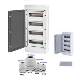 Coffret électrique étanche 4 rangées de 12 modules IP65 + borniers et 40 Presses-étoupe