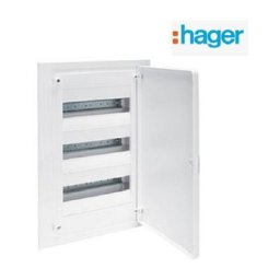 Coffret électrique encastré 36 modules 3 rangées + porte pleine couleur blanc Hager VF312