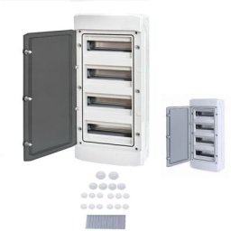 Tableau électrique étanche 4 rangées de 12 modules IP65 + borniers et et 18 entrées câble