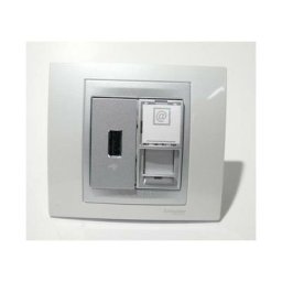 Prise usb + RJ45 Cat6 s/ftp aluminium complet avec support et plaque blanche techno bornes vis