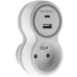 Prise 16A et deux chargeurs usb a+c (Blanc et Gris)
