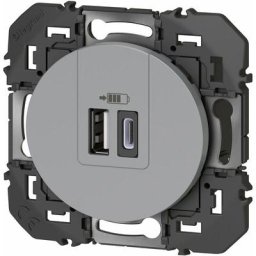 Legrand - Chargeur 2 usb - a+c - 3A - 15W - Dooxie - Aluminium composable