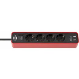 Brennenstuhl - ecolor bande de puissance avec chargeur usb 4x 1,5 m rouge / noir H05VV-F 3G1.5 avec