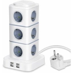 Tour Multiprise, 12 Prises Multiprise Electrique (2500W / 10A) avec 4 Ports usb, Multi Prises
