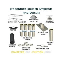 KIT CONDUIT ISOLE EN INTERIEUR - 5 MÈTRES 180 - Inox