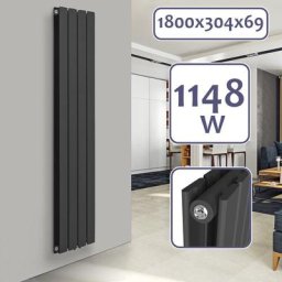 Radiateur Vertical - à Panneau Plat Double, 1800 x 304 x 69 mm, Acier, Anthracite - Chauffage