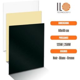 Radiateur électrique mural panneau rayonnant en céramique extra plat 60x40 cm Couleur - Noir,