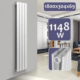 Radiateur Vertical - à Panneau Plat Double, 1800 x 304 x 69 mm, Acier, Blanc - Chauffage Central