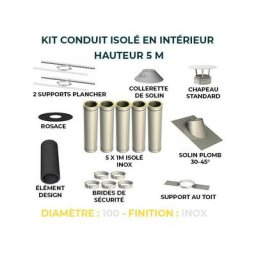 Kit conduit isole en interieur - 5 mètres 100 - Inox
