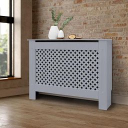 Cache-radiateur couvercle chauffage mdf motif nid d'abeille 112x19x82 cm gris