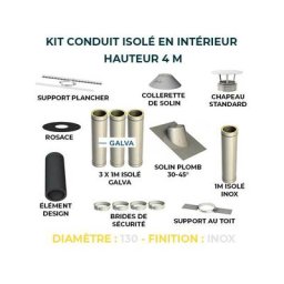 Kit conduit isole en interieur - 4 mètres 130 - Inox