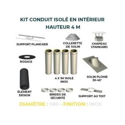 Kit conduit isole en interieur - 4 mètres 80 - Inox