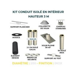 Kit conduit isole en interieur - 3 mètres 200 - Inox