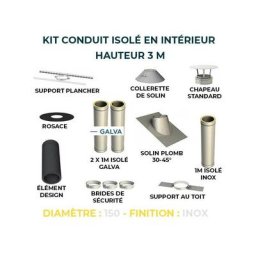Kit conduit isole en interieur - 3 mètres 150 - Inox