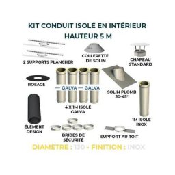 Kit conduit isole en interieur - 5 mètres 130 - Inox