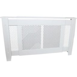 Cache Radiateur Ajustable à Motif Grillagé en mdf Blanc de 140cm à 192cm de Large x 82cm de Haut x