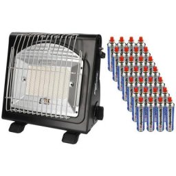 Alpen Camping - Chauffage à gaz portable 1700W + 28 Cartouches gaz 2en1 Réchaud Basses températures