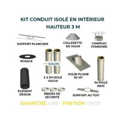 Kit conduit isole en interieur - 3 mètres 180 - Inox