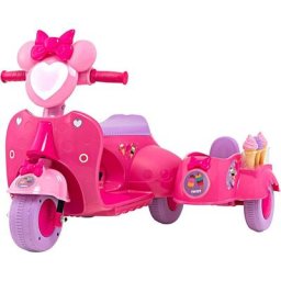 COSTWAY Moto/Scooter Électrique 6V pour Enfant - Side Car - 2,5 km/h, Phare LED- 3 à 8 Ans - Rose