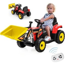 Tractopelle Électrique Enfants 3-8 Ans, Tracteur Électique 12 v avec Bras et Godet Réglables,