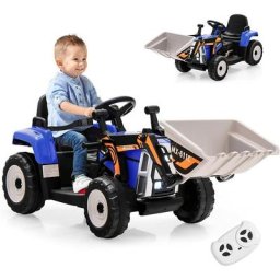 Tractopelle Électrique Enfants 3-8 Ans, Tracteur Électique 12 v avec Bras et Godet Réglables,