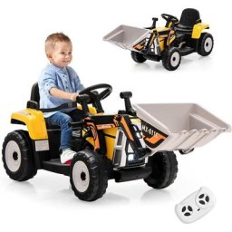 Tractopelle Électrique Enfants 3-8 Ans, Tracteur Électique 12 v avec Bras et Godet Réglables,