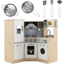 Cuisine Enfant de 3+ Ans , avec Micro-Ondes, Cuisinière, Téléphone, Cuisine en Bois avec 5