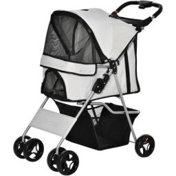 Poussette buggy pour chiens 75L x 46l x 94H cm pliable imperméable tissu 600D Oxford 4 roues gris