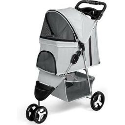 Poussette Buggy Pliable Pour Chien 3 Roues Tissu 600D Oxford Imperméable avec Panier de Rangement