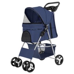 Poussette Buggy Pliable pour Chien 4 Roues Tissu 600D Oxford Imperméable avec Panier de Rangement