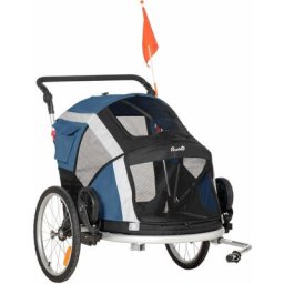 Pawhut - Remorque vélo jogger 2 en 1 pour animaux drapeau roues avants pivotantes réflecteurs et