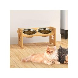 Skecten - Gamelle Chien Surelevee, Porte Gamelle pour Chat et Petit Chien Réglable, Durable Bambou
