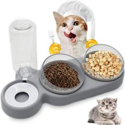 Gamelle Chat et Chien Surélevée, 3 en 1 Distributeurs Automatique d'eau et Nourriture pour Animaux