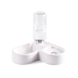 Leisei - 2 in 1 Distributeur de Nourriture Eau Fontaine Automatique pour Animaux,(Blanc)