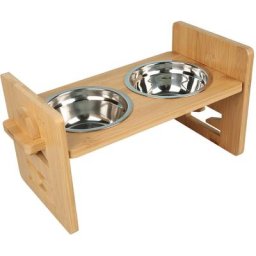 Gamelle pour Chien ou Chat à Hauteur Réglable, Durable Bambou Support Gamelle Chien Surélevée, avec