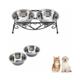 Gamelle et écuelle pour chien,Double Gamelle Pour Chien Animal Chat Chiot Bol Ecuelle Acier