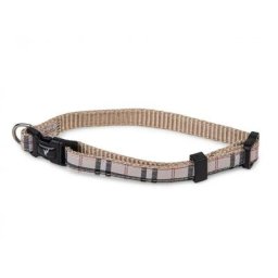 Collier chien nylon ecossais beige 20-35cmx10mm s